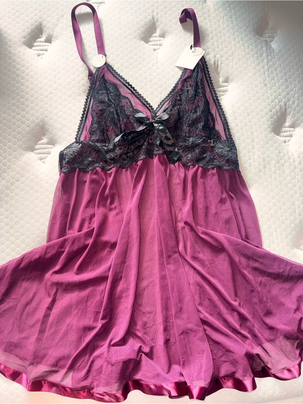 68. Plum Lace-Trim Satin Chemise Nightdress